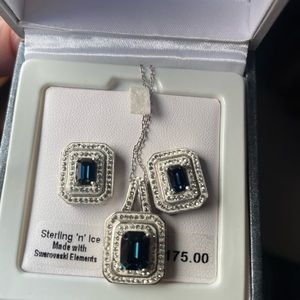 NWT Sterling
'n Ice Necklace and
Earrings. Blue. Made with Swarovski
Elements.